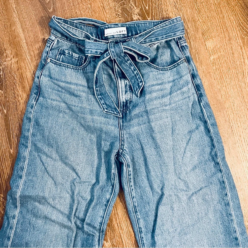 LOFT High Rise Belted Palazzo Jeans 25 0 Medium Wash Denim - Picture 5 of 11